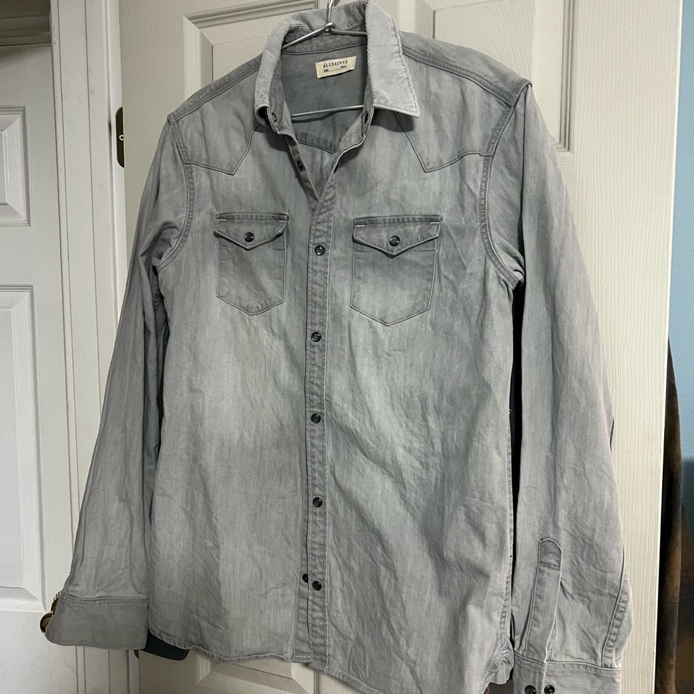 All Saints Light Gray Button-Up Shirt